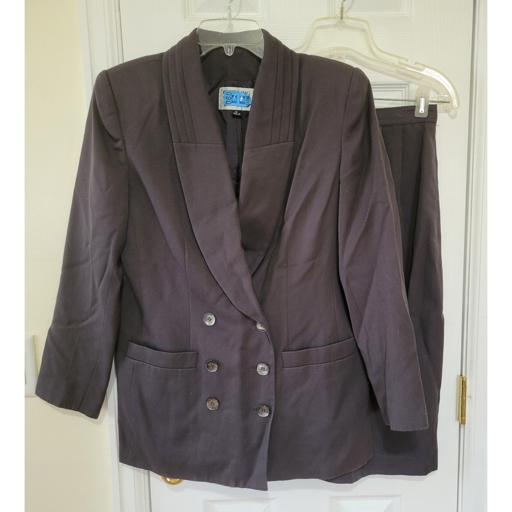 Stirling Cooper Skirt Suit Size 8 Brown Double Breasted Pockets Business Vintage